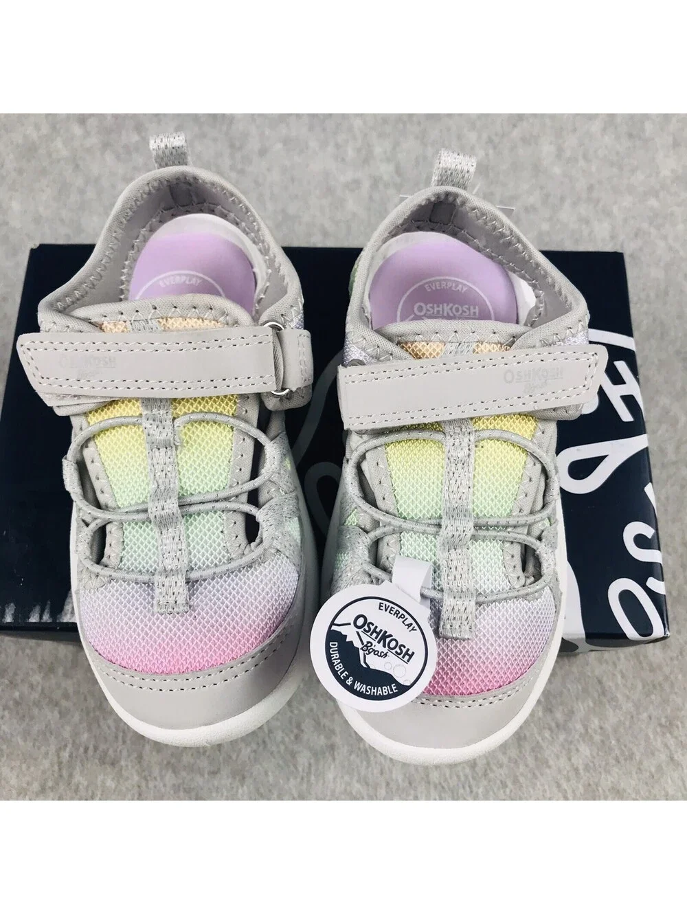 OshKosh Girls Size 8 Toddler Strap Sandals Lightweight Outdoor Pink gray